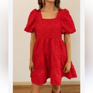 Southern Grace Vibrant Red Textured Dress